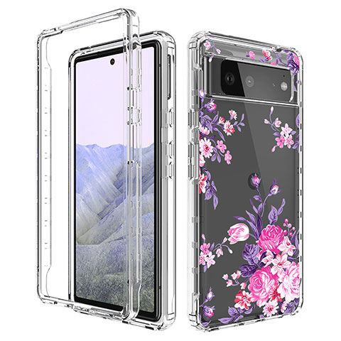 Silikon Hülle Handyhülle Ultra Dünn Flexible Schutzhülle Tasche Transparent Vorder und Rückseite 360 Grad Ganzkörper für Google Pixel 6 Pro 5G Rosa