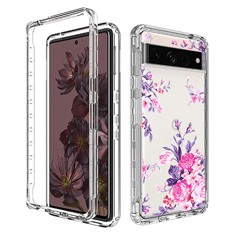 Silikon Hülle Handyhülle Ultra Dünn Flexible Schutzhülle Tasche Transparent Vorder und Rückseite 360 Grad Ganzkörper für Google Pixel 7 Pro 5G Rosa