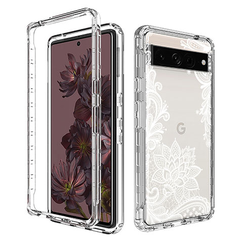 Silikon Hülle Handyhülle Ultra Dünn Flexible Schutzhülle Tasche Transparent Vorder und Rückseite 360 Grad Ganzkörper für Google Pixel 7 Pro 5G Weiß