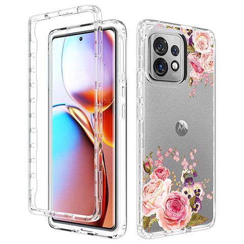 Silikon Hülle Handyhülle Ultra Dünn Flexible Schutzhülle Tasche Transparent Vorder und Rückseite 360 Grad Ganzkörper für Motorola Moto Edge 40 Pro 5G Pink