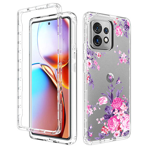 Silikon Hülle Handyhülle Ultra Dünn Flexible Schutzhülle Tasche Transparent Vorder und Rückseite 360 Grad Ganzkörper für Motorola Moto Edge 40 Pro 5G Rosa