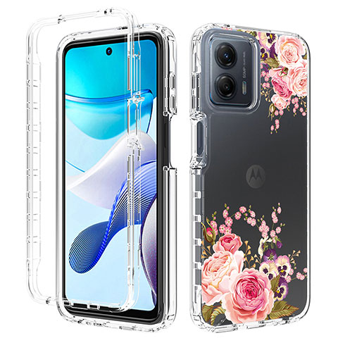 Silikon Hülle Handyhülle Ultra Dünn Flexible Schutzhülle Tasche Transparent Vorder und Rückseite 360 Grad Ganzkörper für Motorola Moto G 5G (2023) Pink