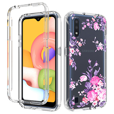 Silikon Hülle Handyhülle Ultra Dünn Flexible Schutzhülle Tasche Transparent Vorder und Rückseite 360 Grad Ganzkörper für Samsung Galaxy A01 SM-A015 Rosa