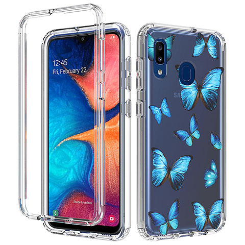 Silikon Hülle Handyhülle Ultra Dünn Flexible Schutzhülle Tasche Transparent Vorder und Rückseite 360 Grad Ganzkörper für Samsung Galaxy A20 Blau