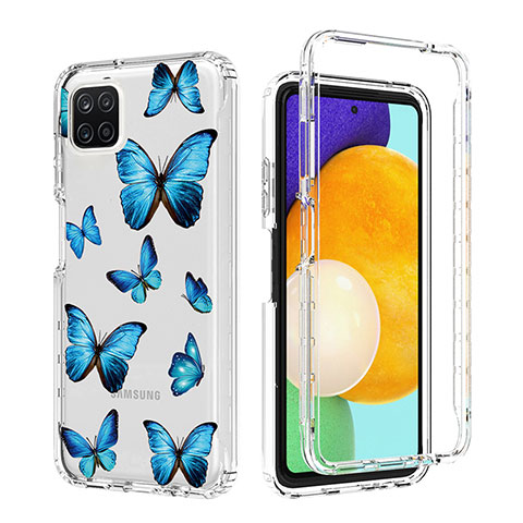 Silikon Hülle Handyhülle Ultra Dünn Flexible Schutzhülle Tasche Transparent Vorder und Rückseite 360 Grad Ganzkörper für Samsung Galaxy A22 5G Blau