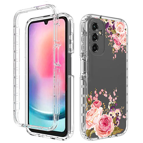 Silikon Hülle Handyhülle Ultra Dünn Flexible Schutzhülle Tasche Transparent Vorder und Rückseite 360 Grad Ganzkörper für Samsung Galaxy A24 4G Rosa