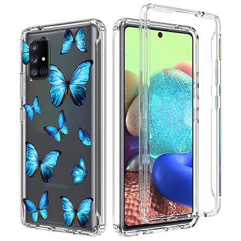 Silikon Hülle Handyhülle Ultra Dünn Flexible Schutzhülle Tasche Transparent Vorder und Rückseite 360 Grad Ganzkörper für Samsung Galaxy A71 5G Blau