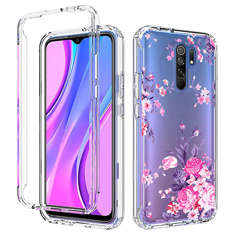 Silikon Hülle Handyhülle Ultra Dünn Flexible Schutzhülle Tasche Transparent Vorder und Rückseite 360 Grad Ganzkörper für Xiaomi Redmi 9 Rosa