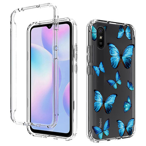 Silikon Hülle Handyhülle Ultra Dünn Flexible Schutzhülle Tasche Transparent Vorder und Rückseite 360 Grad Ganzkörper für Xiaomi Redmi 9A Blau