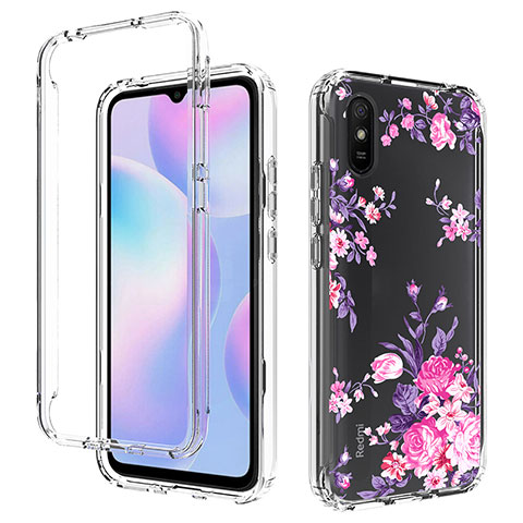 Silikon Hülle Handyhülle Ultra Dünn Flexible Schutzhülle Tasche Transparent Vorder und Rückseite 360 Grad Ganzkörper für Xiaomi Redmi 9A Rosa