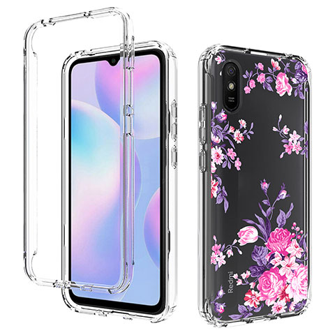 Silikon Hülle Handyhülle Ultra Dünn Flexible Schutzhülle Tasche Transparent Vorder und Rückseite 360 Grad Ganzkörper für Xiaomi Redmi 9i Rosa