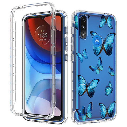 Silikon Hülle Handyhülle Ultra Dünn Flexible Schutzhülle Tasche Transparent Vorder und Rückseite 360 Grad Ganzkörper JX1 für Motorola Moto E7 Power Blau