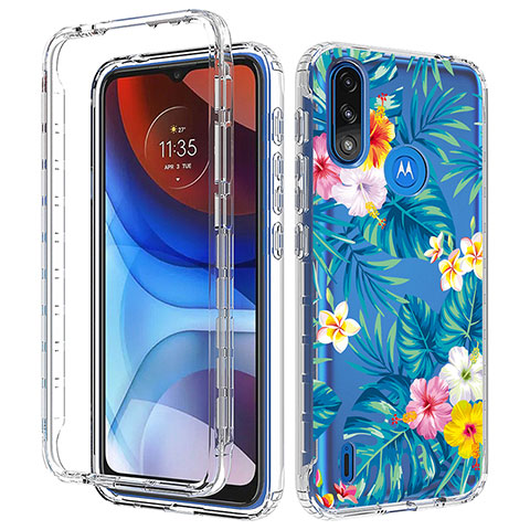 Silikon Hülle Handyhülle Ultra Dünn Flexible Schutzhülle Tasche Transparent Vorder und Rückseite 360 Grad Ganzkörper JX1 für Motorola Moto E7 Power Cyan