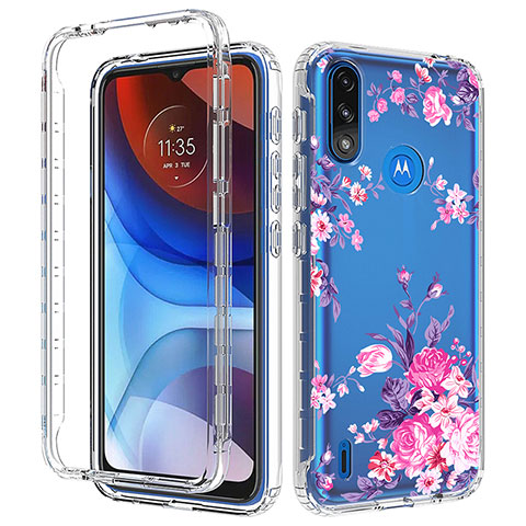 Silikon Hülle Handyhülle Ultra Dünn Flexible Schutzhülle Tasche Transparent Vorder und Rückseite 360 Grad Ganzkörper JX1 für Motorola Moto E7 Power Rosa