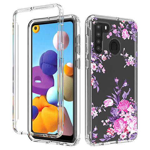 Silikon Hülle Handyhülle Ultra Dünn Flexible Schutzhülle Tasche Transparent Vorder und Rückseite 360 Grad Ganzkörper JX1 für Samsung Galaxy A21 Rosa