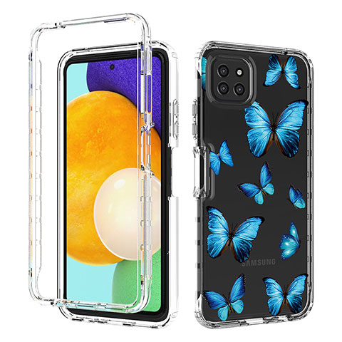 Silikon Hülle Handyhülle Ultra Dünn Flexible Schutzhülle Tasche Transparent Vorder und Rückseite 360 Grad Ganzkörper JX1 für Samsung Galaxy A22 5G Blau