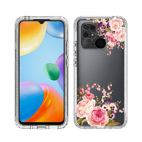 Silikon Hülle Handyhülle Ultra Dünn Flexible Schutzhülle Tasche Transparent Vorder und Rückseite 360 Grad Ganzkörper JX1 für Xiaomi Redmi 10 India Pink