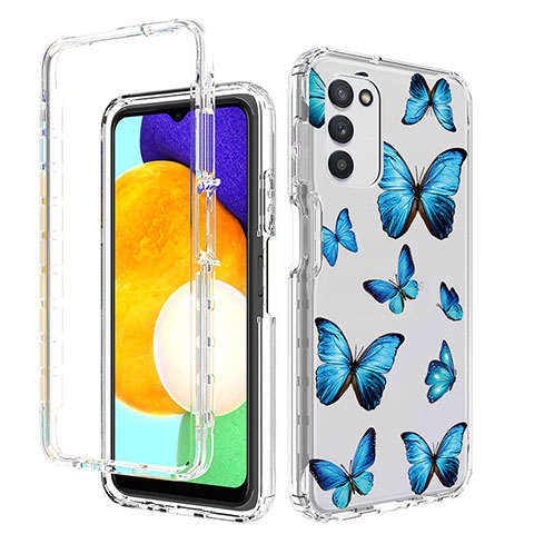 Silikon Hülle Handyhülle Ultra Dünn Flexible Schutzhülle Tasche Transparent Vorder und Rückseite 360 Grad Ganzkörper JX3 für Samsung Galaxy A02s Blau