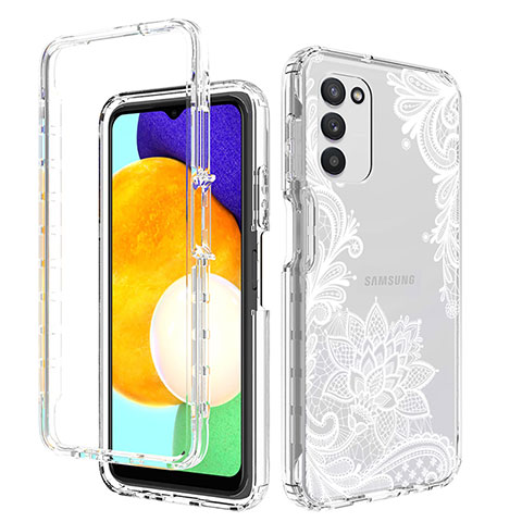 Silikon Hülle Handyhülle Ultra Dünn Flexible Schutzhülle Tasche Transparent Vorder und Rückseite 360 Grad Ganzkörper JX3 für Samsung Galaxy M02s Weiß