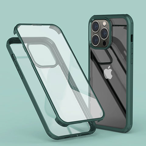 Silikon Hülle Handyhülle Ultra Dünn Flexible Schutzhülle Tasche Transparent Vorder und Rückseite 360 Grad Ganzkörper LK1 für Apple iPhone 13 Pro Grün