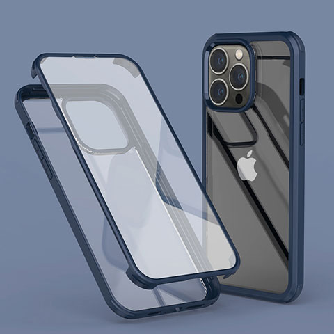 Silikon Hülle Handyhülle Ultra Dünn Flexible Schutzhülle Tasche Transparent Vorder und Rückseite 360 Grad Ganzkörper LK1 für Apple iPhone 13 Pro Max Blau