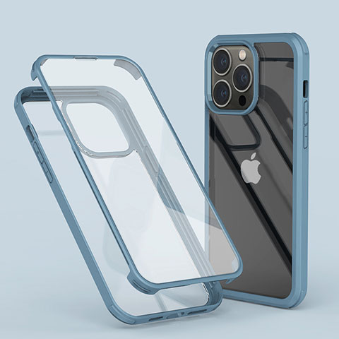 Silikon Hülle Handyhülle Ultra Dünn Flexible Schutzhülle Tasche Transparent Vorder und Rückseite 360 Grad Ganzkörper LK1 für Apple iPhone 15 Pro Hellblau