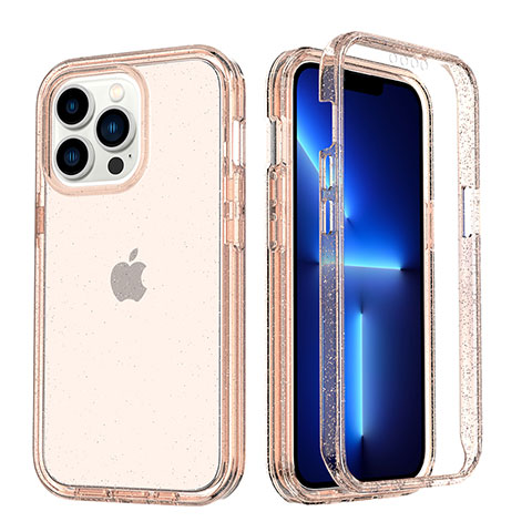 Silikon Hülle Handyhülle Ultra Dünn Flexible Schutzhülle Tasche Transparent Vorder und Rückseite 360 Grad Ganzkörper YJ1 für Apple iPhone 13 Pro Max Rosa