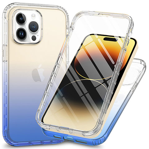 Silikon Hülle Handyhülle Ultra Dünn Flexible Schutzhülle Tasche Transparent Vorder und Rückseite 360 Grad Ganzkörper ZJ1 für Apple iPhone 14 Pro Blau