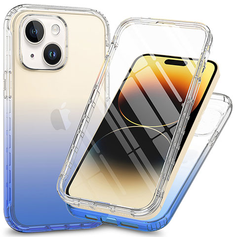 Silikon Hülle Handyhülle Ultra Dünn Flexible Schutzhülle Tasche Transparent Vorder und Rückseite 360 Grad Ganzkörper ZJ1 für Apple iPhone 15 Blau