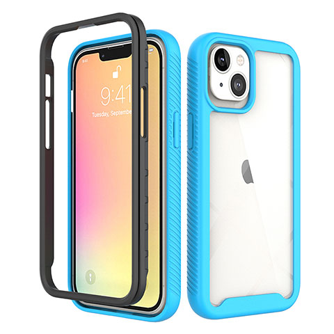 Silikon Hülle Handyhülle Ultra Dünn Flexible Schutzhülle Tasche Vorder und Rückseite 360 Grad Ganzkörper für Apple iPhone 13 Mini Blau und Schwarz