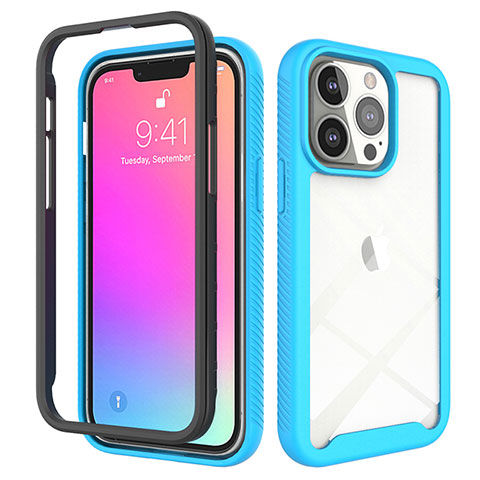 Silikon Hülle Handyhülle Ultra Dünn Flexible Schutzhülle Tasche Vorder und Rückseite 360 Grad Ganzkörper für Apple iPhone 13 Pro Max Hellblau