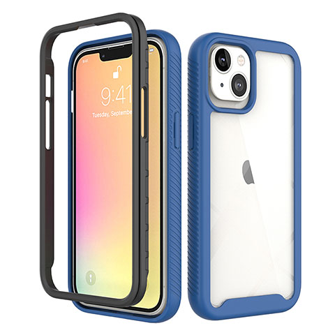 Silikon Hülle Handyhülle Ultra Dünn Flexible Schutzhülle Tasche Vorder und Rückseite 360 Grad Ganzkörper für Apple iPhone 14 Blau