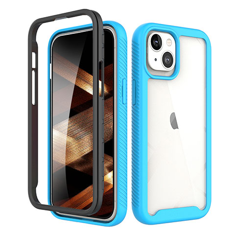 Silikon Hülle Handyhülle Ultra Dünn Flexible Schutzhülle Tasche Vorder und Rückseite 360 Grad Ganzkörper für Apple iPhone 15 Plus Blau und Schwarz