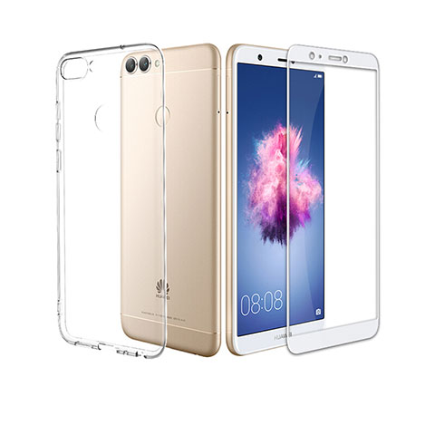 Silikon Hülle Handyhülle Ultra Dünn Schutzhülle Durchsichtig Transparent mit Schutzfolie für Huawei Enjoy 7S Weiß