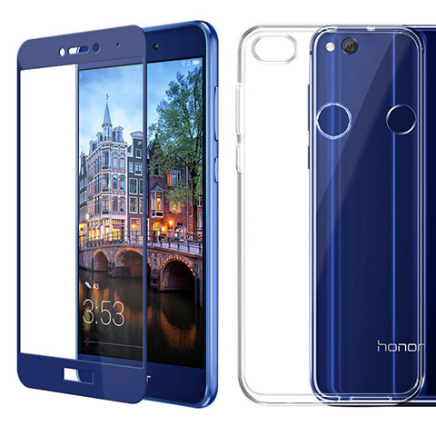 Silikon Hülle Handyhülle Ultra Dünn Schutzhülle Durchsichtig Transparent mit Schutzfolie für Huawei Honor 8 Lite Blau