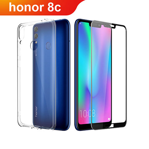 Silikon Hülle Handyhülle Ultra Dünn Schutzhülle Durchsichtig Transparent mit Schutzfolie für Huawei Honor Play 8C Klar