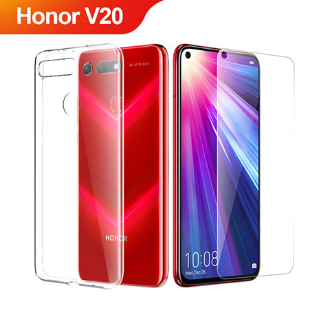 Silikon Hülle Handyhülle Ultra Dünn Schutzhülle Durchsichtig Transparent mit Schutzfolie für Huawei Honor V20 Klar