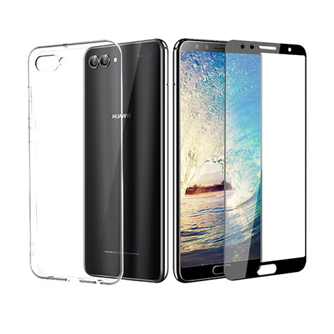 Silikon Hülle Handyhülle Ultra Dünn Schutzhülle Durchsichtig Transparent mit Schutzfolie für Huawei Nova 2S Schwarz