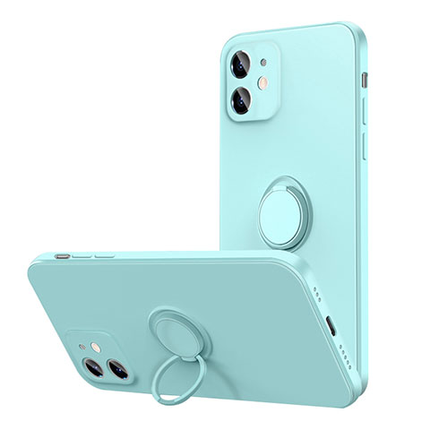 Silikon Hülle Handyhülle Ultra Dünn Schutzhülle Flexible Tasche Silikon mit Magnetisch Fingerring Ständer N01 für Apple iPhone 12 Cyan