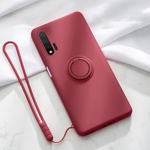 Silikon Hülle Handyhülle Ultra Dünn Schutzhülle Flexible Tasche Silikon mit Magnetisch Fingerring Ständer T01 für Huawei Nova 6 5G Fuchsie