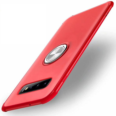 Silikon Hülle Handyhülle Ultra Dünn Schutzhülle Flexible Tasche Silikon mit Magnetisch Fingerring Ständer T01 für Samsung Galaxy S10 Rot
