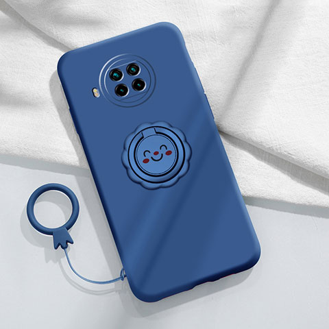 Silikon Hülle Handyhülle Ultra Dünn Schutzhülle Flexible Tasche Silikon mit Magnetisch Fingerring Ständer T01 für Xiaomi Mi 10i 5G Blau