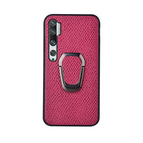 Silikon Hülle Handyhülle Ultra Dünn Schutzhülle Flexible Tasche Silikon mit Magnetisch Fingerring Ständer T01 für Xiaomi Mi Note 10 Pink