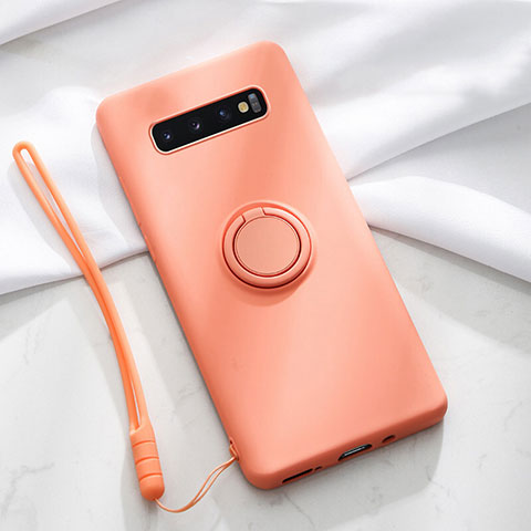 Silikon Hülle Handyhülle Ultra Dünn Schutzhülle Flexible Tasche Silikon mit Magnetisch Fingerring Ständer T02 für Samsung Galaxy S10 5G Orange