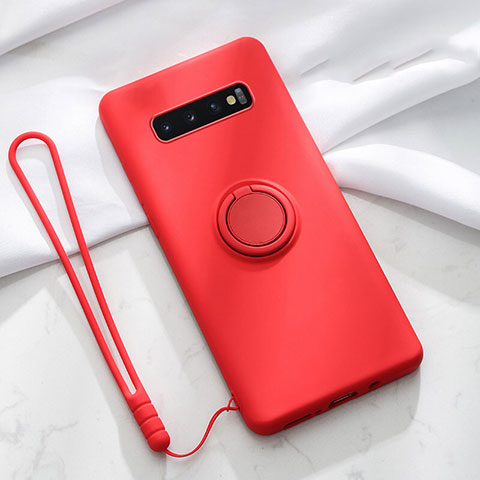 Silikon Hülle Handyhülle Ultra Dünn Schutzhülle Flexible Tasche Silikon mit Magnetisch Fingerring Ständer T02 für Samsung Galaxy S10 5G Rot