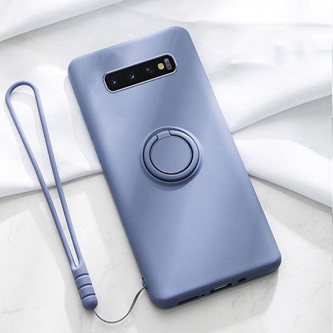 Silikon Hülle Handyhülle Ultra Dünn Schutzhülle Flexible Tasche Silikon mit Magnetisch Fingerring Ständer T02 für Samsung Galaxy S10 Violett