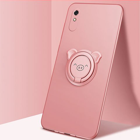 Silikon Hülle Handyhülle Ultra Dünn Schutzhülle Flexible Tasche Silikon mit Magnetisch Fingerring Ständer T02 für Xiaomi Redmi 9A Rosegold