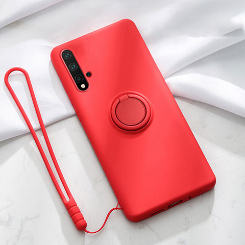 Silikon Hülle Handyhülle Ultra Dünn Schutzhülle Flexible Tasche Silikon mit Magnetisch Fingerring Ständer T03 für Huawei Nova 5 Pro Rot