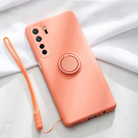 Silikon Hülle Handyhülle Ultra Dünn Schutzhülle Flexible Tasche Silikon mit Magnetisch Fingerring Ständer T03 für Huawei Nova 7 SE 5G Orange