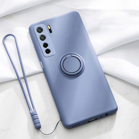 Silikon Hülle Handyhülle Ultra Dünn Schutzhülle Flexible Tasche Silikon mit Magnetisch Fingerring Ständer T03 für Huawei P40 Lite 5G Violett